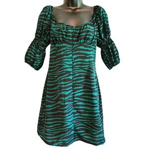 Nasty Gal zebra print dress green & black size 6 NWT